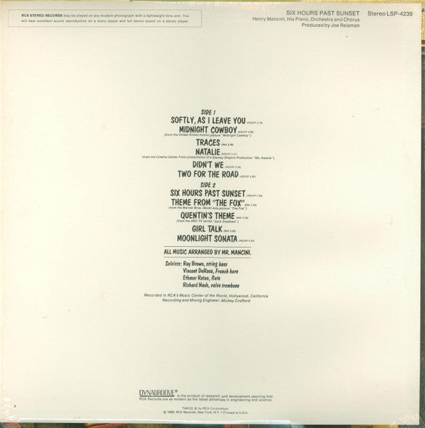 Henry Mancini And His Orchestra : Six Hours Past Sunset (LP, Album)