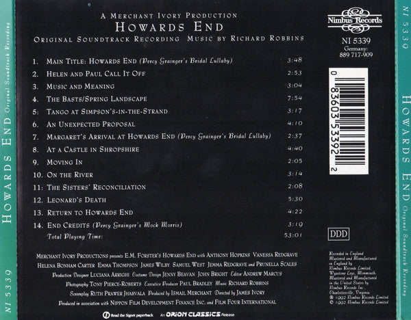 Richard Robbins : Howards End (Original Soundtrack Recording) (CD, Album)