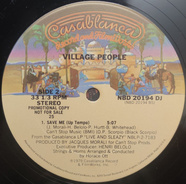 Village People : Sleazy (12", Single, Promo, 25-)