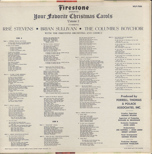 Risë Stevens, Brian Sullivan (4) And The Columbus Boychoir With The Firestone Orchestra And Chorus : Firestone Presents Your Favorite Christmas Carols Volume 2 (LP, Mono, Hol)