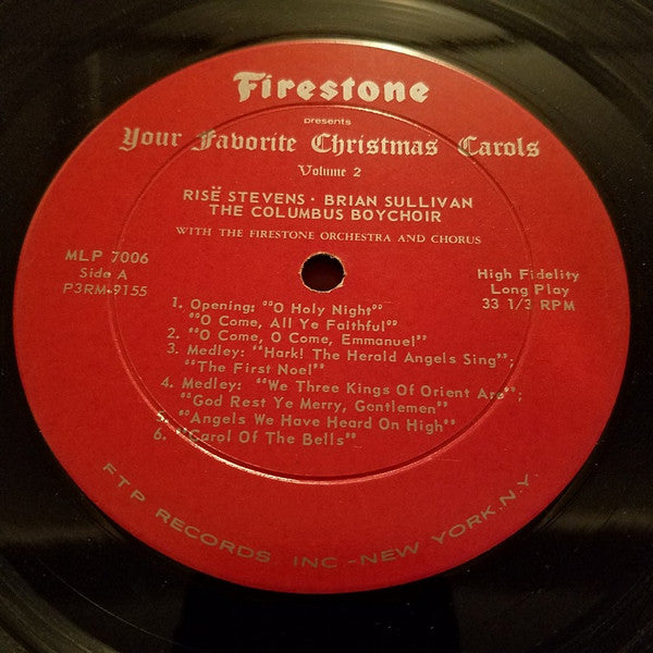 Risë Stevens, Brian Sullivan (4) And The Columbus Boychoir With The Firestone Orchestra And Chorus : Firestone Presents Your Favorite Christmas Carols Volume 2 (LP, Mono, Hol)