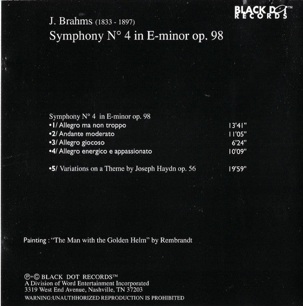 Brahms*, Joseph Haydn : Symphony No. 4 In E Minor Op. 98, Variations On A Theme Op. 56 (CD, Comp)