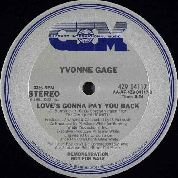 Yvonne Gage : Love's Gonna Pay You Back (12", Promo)