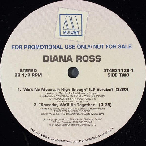 Diana Ross : The Best Years Of My Life / The Boss / Ain't No Mountain High Enough / Someday We'll Be Together (12", Promo, Smplr)