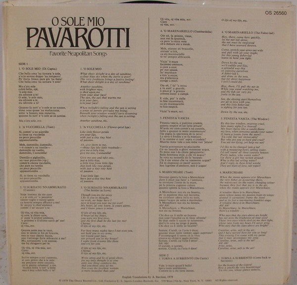 Luciano Pavarotti : O Sole Mio Favorite Neapolitan Songs (LP, Comp)