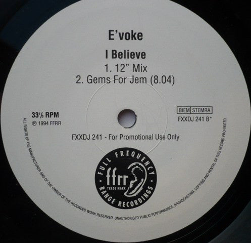 E'voke : I Believe (12", Promo)