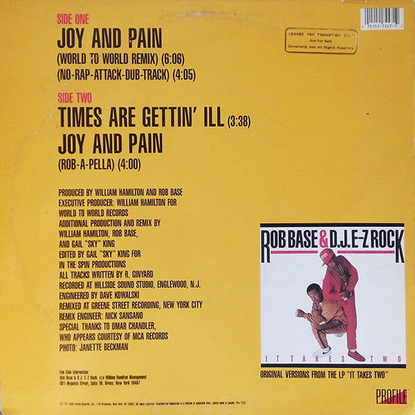 Rob Base & DJ E-Z Rock : Joy And Pain (Remix) (12", Promo)