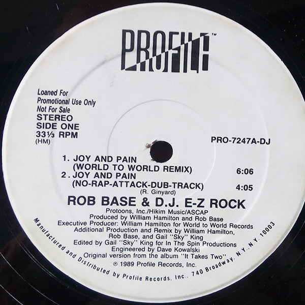 Rob Base & DJ E-Z Rock : Joy And Pain (Remix) (12", Promo)