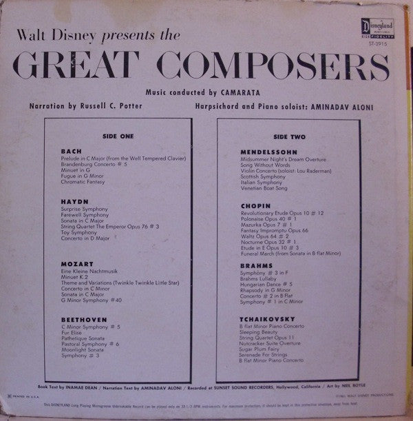 Various : Walt Disney Presents The Great Composers (LP, Mono, Gat)