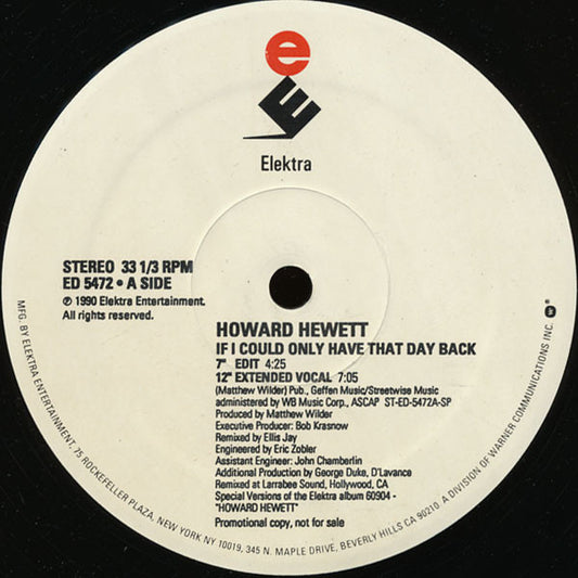Howard Hewett : If I Could Only Have That Day Back (12", Single, Promo)
