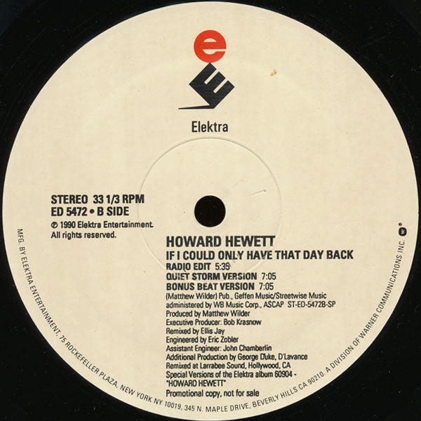 Howard Hewett : If I Could Only Have That Day Back (12", Single, Promo)