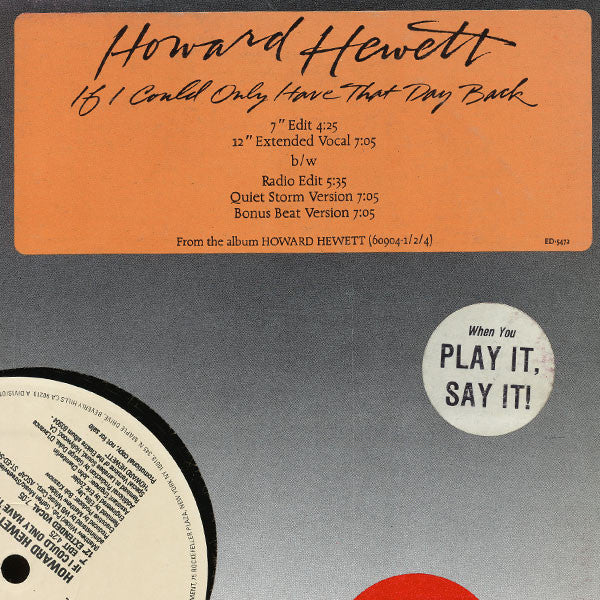 Howard Hewett : If I Could Only Have That Day Back (12", Single, Promo)