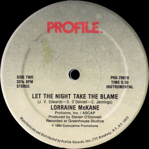 Lorraine McKane : Let The Night Take The Blame (12", Single)
