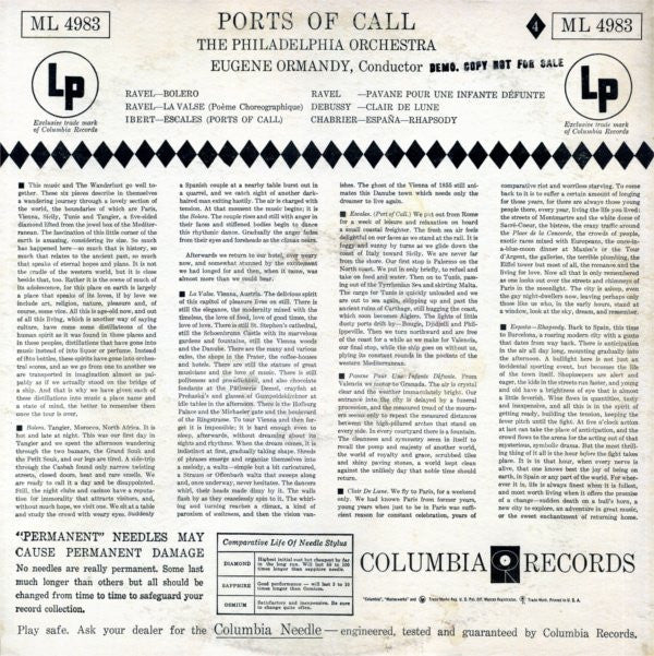 The Philadelphia Orchestra, Eugene Ormandy : Ports Of Call (LP, Album, Mono)
