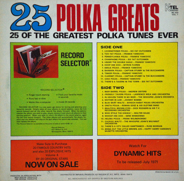 Various : 25 Polka Greats Vol. 1 (LP, Comp)