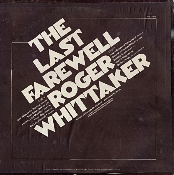 Roger Whittaker : The Last Farewell And Other Hits (LP, RE, RM)