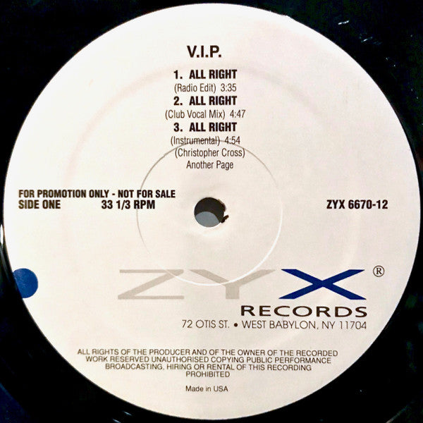 V.I.P. : All Right (12", Promo)