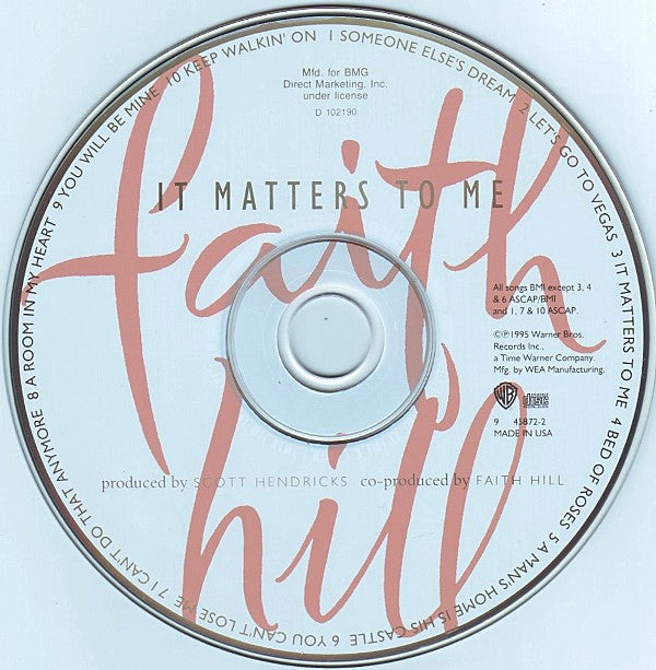 Faith Hill : It Matters To Me (CD, Album, Club)