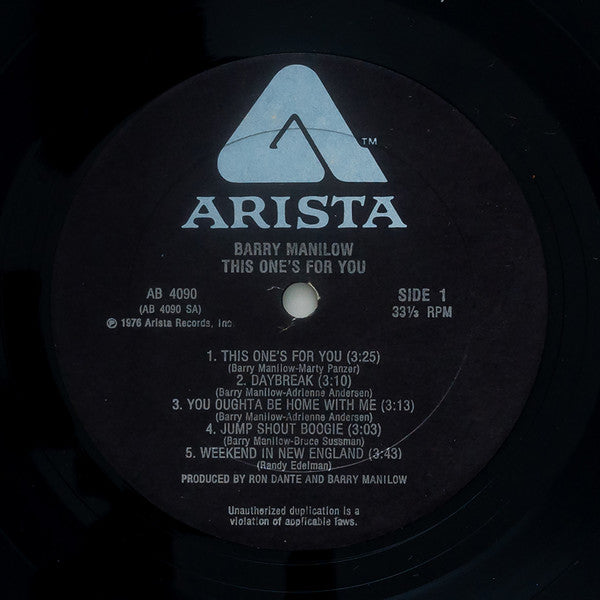 Barry Manilow : This One's For You (LP, Album, Bla)