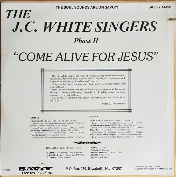The J.C. White Singers : Come Alive For Jesus (LP, Album)
