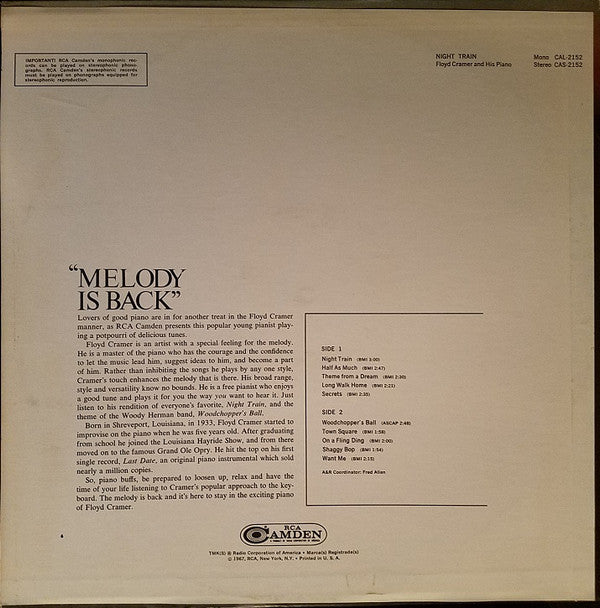 Floyd Cramer : Night Train (LP, Album, RE)