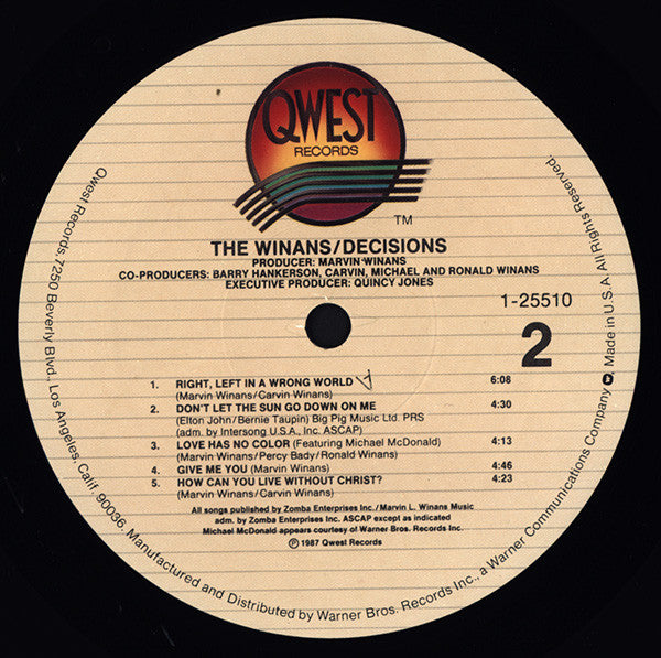 The Winans : Decisions (LP, Album, All)