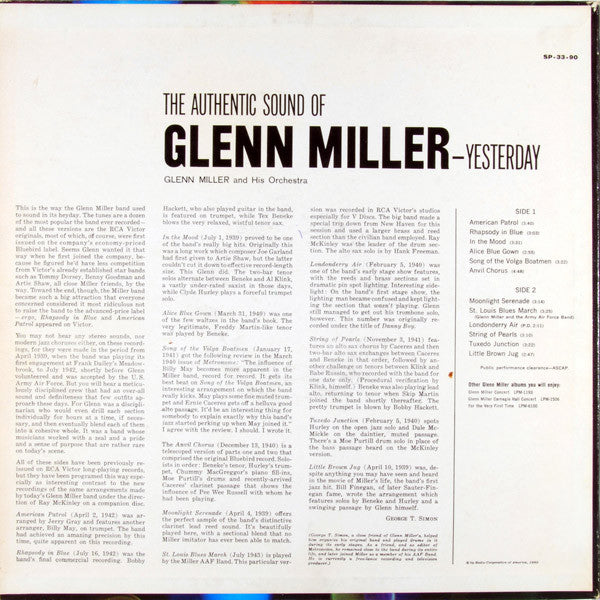 Glenn Miller And His Orchestra : The Authentic Sound Of Glenn Miller - Yesterday (LP, Comp, Roc)