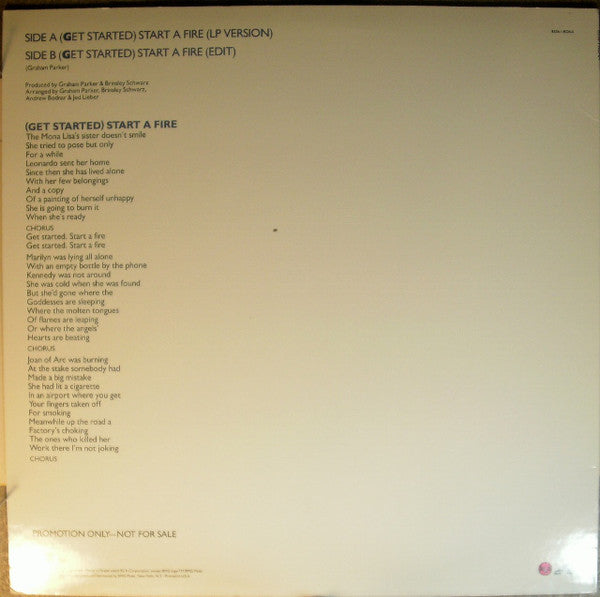 Graham Parker : (Get Started) Start A Fire (12", Single, Promo)
