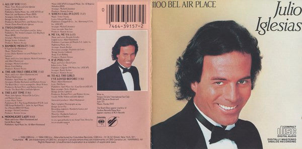 Julio Iglesias : 1100 Bel Air Place (CD, Album, RE)