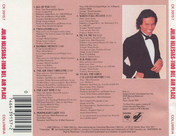 Julio Iglesias : 1100 Bel Air Place (CD, Album, RE)