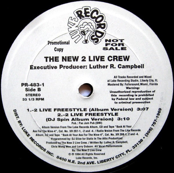 The New 2 Live Crew : 2 Live Freestyle (12", Promo)