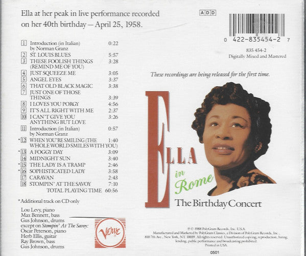 Ella Fitzgerald : Ella In Rome (The Birthday Concert) (CD, Album)