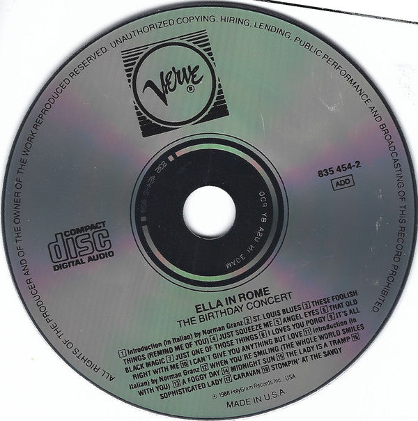 Ella Fitzgerald : Ella In Rome (The Birthday Concert) (CD, Album)