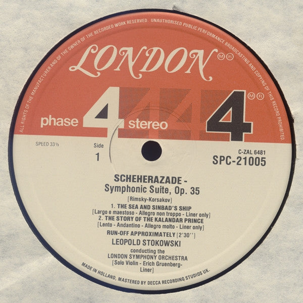 Nikolai Rimsky-Korsakov / Leopold Stokowski / The London Symphony Orchestra : Scheherazade (LP, RP)