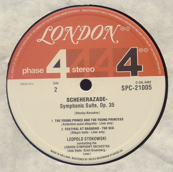 Nikolai Rimsky-Korsakov / Leopold Stokowski / The London Symphony Orchestra : Scheherazade (LP, RP)