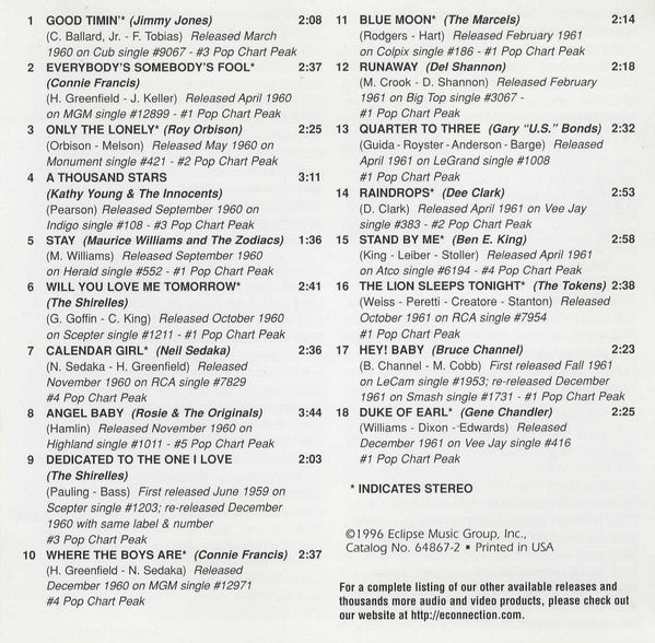 Various : Rock 'N Roll Relix (18 Classic Hits) (CD, Comp, Mono, PMD)