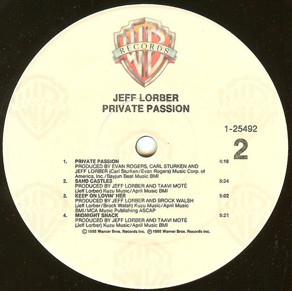 Jeff Lorber Featuring Karyn White And Michael Jeffries : Private Passion (LP, Album)