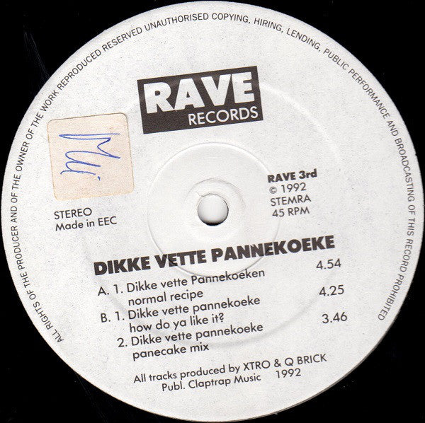 XTRO And Qbrick : Dikke Vette Pannekoeke (12")