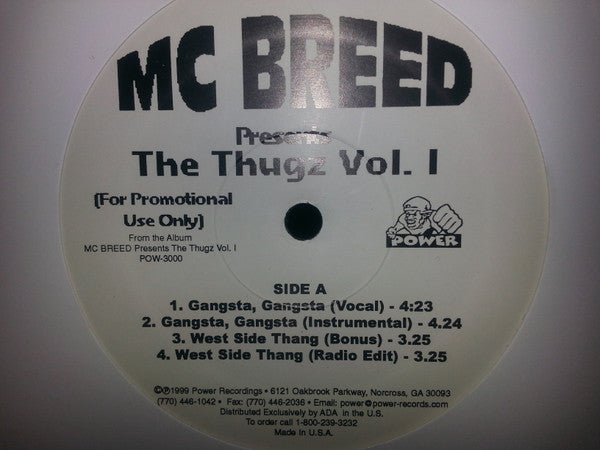 MC Breed : Presents The Thugz Vol. I (12", Promo)
