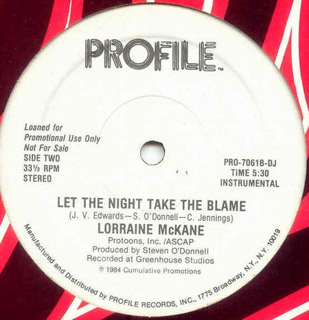 Lorraine McKane : Let The Night Take The Blame (12", Single, Promo)