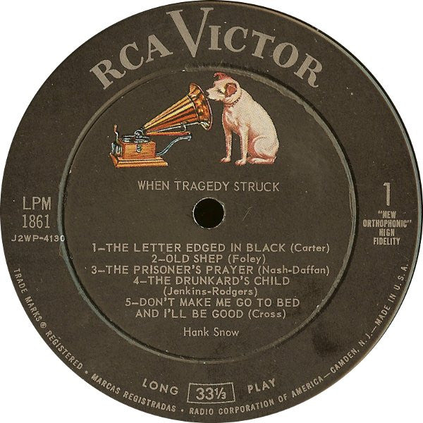 Hank Snow : When Tragedy Struck (LP, Album, Mono)