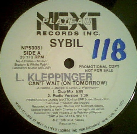 Sybil : Can't Wait (On Tomorrow) (12", Promo)