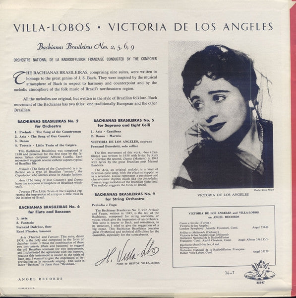 Heitor Villa-Lobos, Victoria De Los Angeles, Orchestre National De France : Bachianas Brasileiras, Nos. 2, 5, 6, & 9 (LP, Mono)