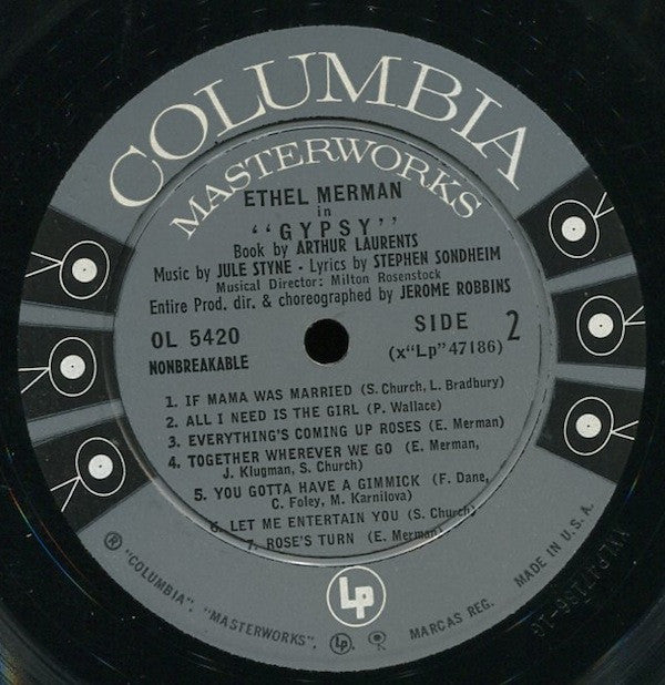 Ethel Merman, Jule Styne And Stephen Sondheim : Gypsy - A Musical Fable (LP, Mono, 6-E)