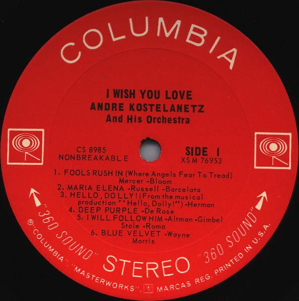 André Kostelanetz And His Orchestra : I Wish You Love (LP, Album)