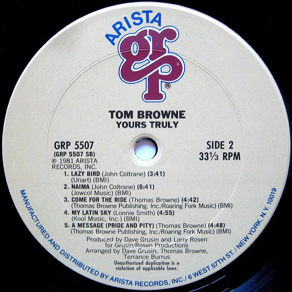 Tom Browne : Yours Truly (LP, Album)