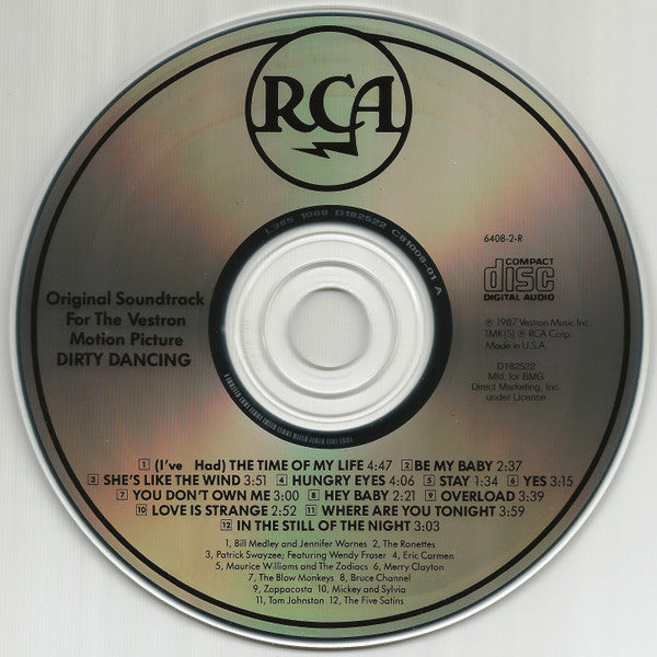 Various : Dirty Dancing (Original Soundtrack From The Vestron Motion Picture) (CD, Album, Comp, Club, RP, Cin)