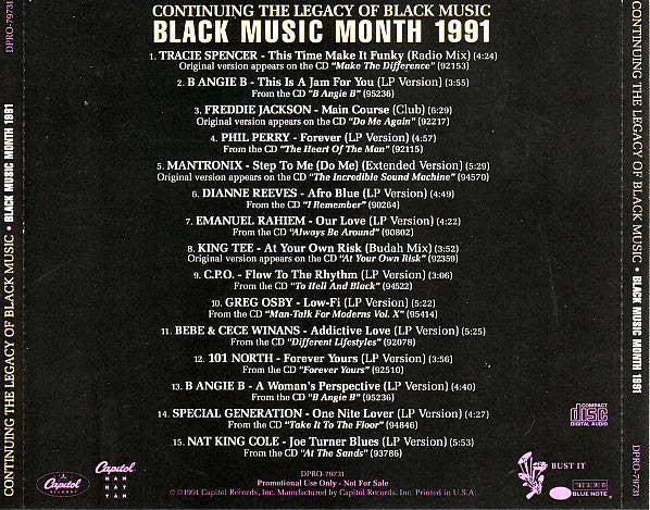 Various : Continuing The Legacy Of Black Music - Black Music Month 1991 (CD, Comp, Promo)