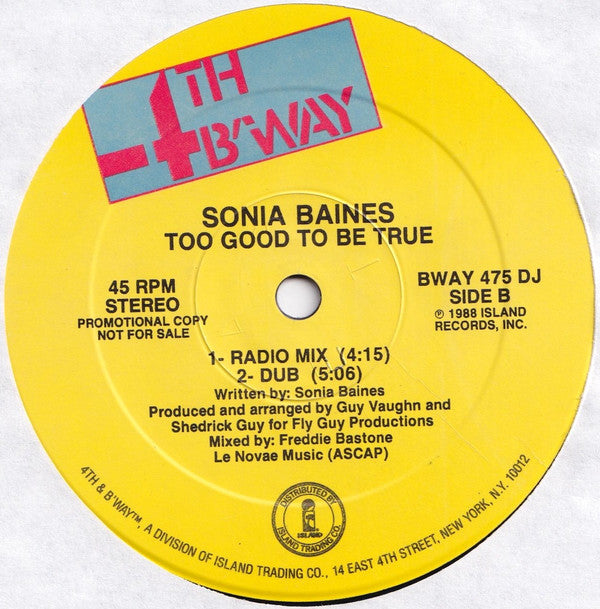 Sonya Baines : Too Good To Be True (12", Promo)