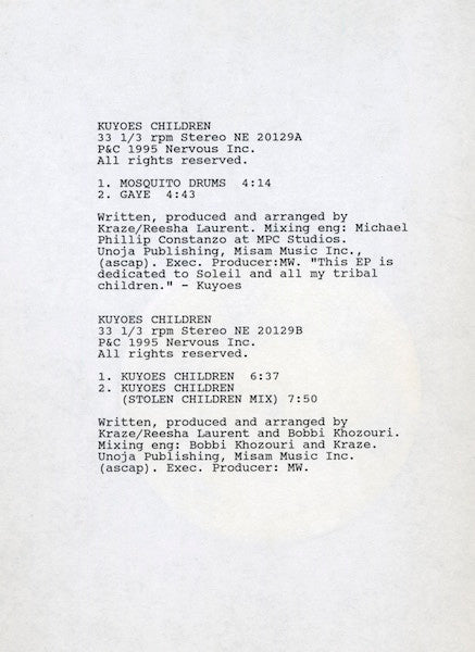 Kuyoe's Children : The Tribal Recordings (12", TP)